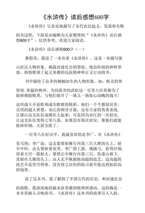 读水浒传有感600字初中作文