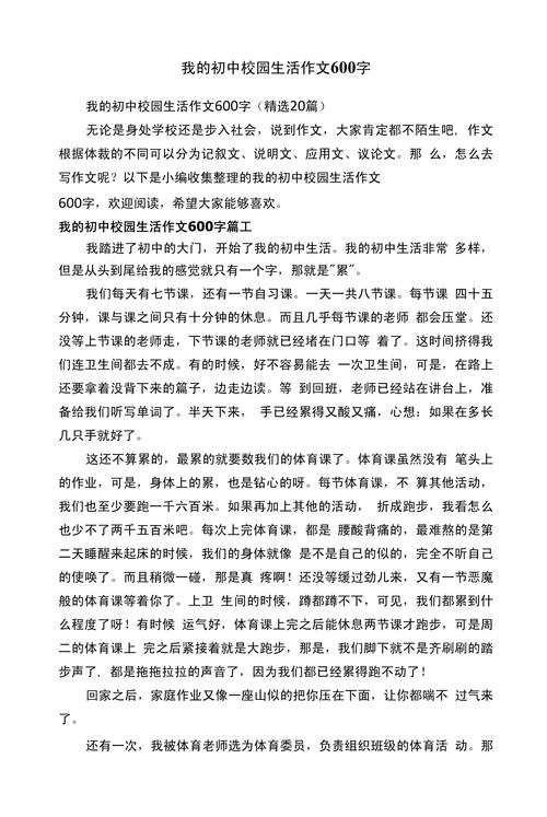 我的初中生活作文600字初一