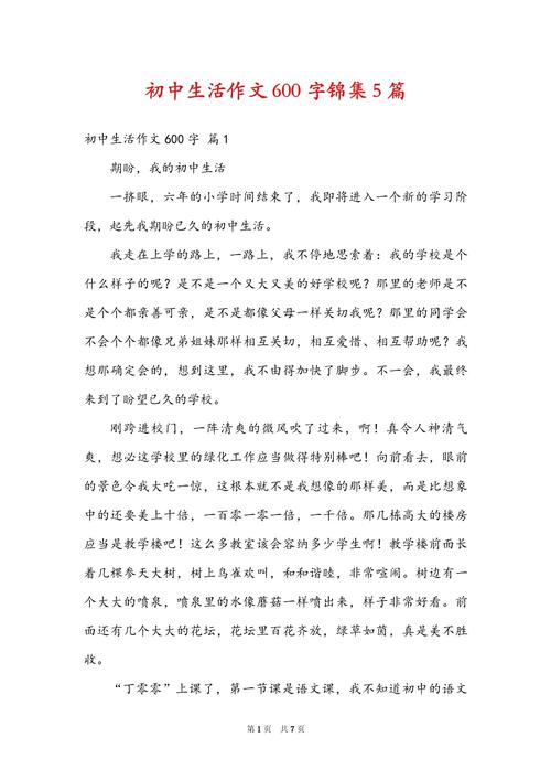 关于初中生活的作文600字