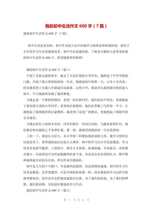 关于初中生活的作文600字
