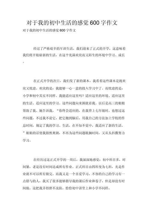 关于初中生活的作文600字