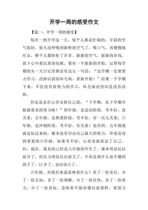 初中开学感受作文300字