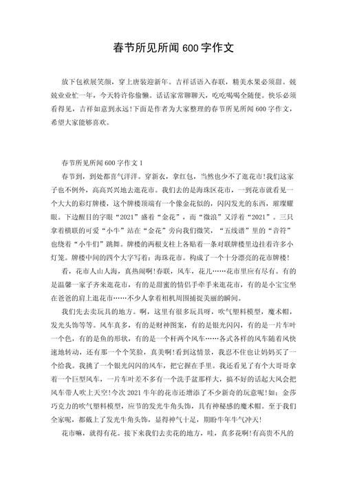 见闻感受作文600字初中