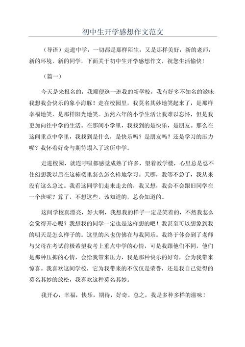 初中入学感受500字作文