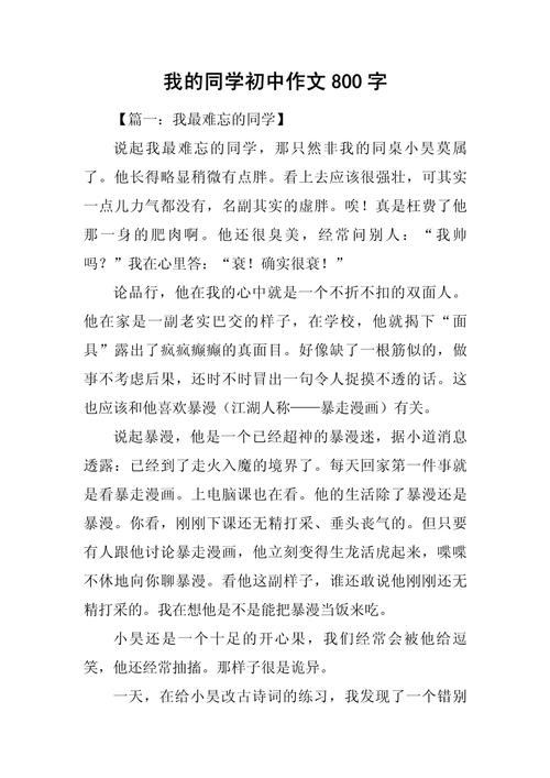 同学之间作文800字初中