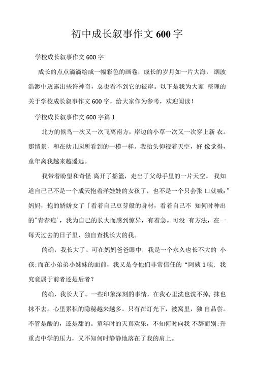 初中叙事优秀作文600字