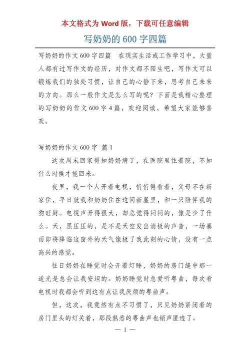 奶奶的爱作文600字初中