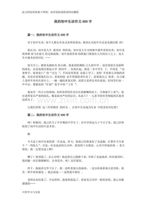 我向往的初中生活600字