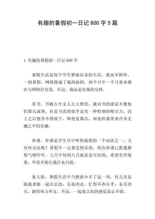 暑假趣事600字作文初中