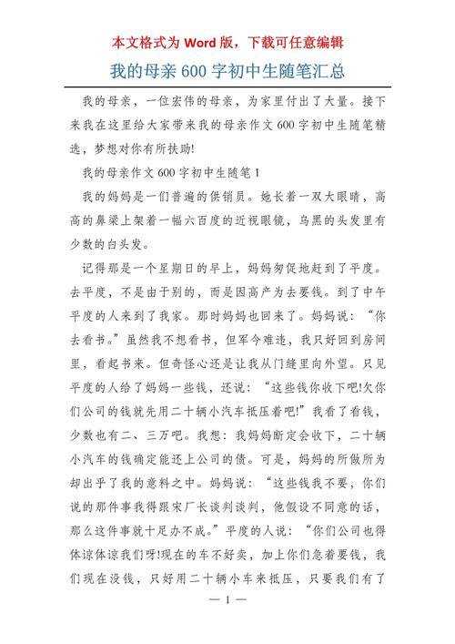 我的母亲作文600字初中