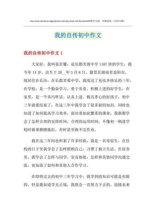 我的自传作文600字初中