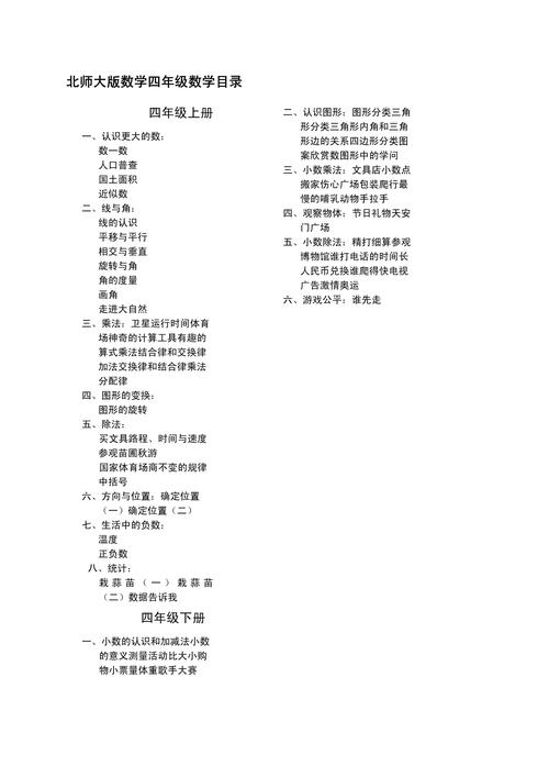 北师大版小学数学教材目录