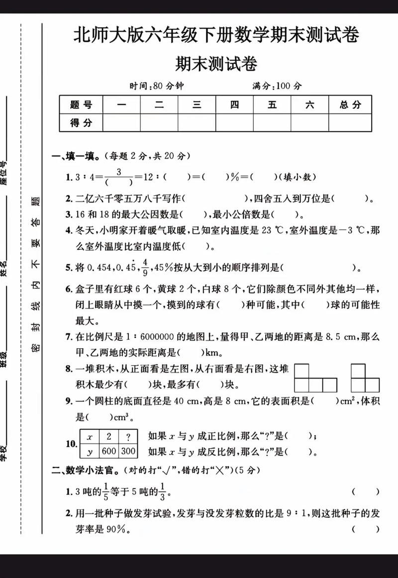 小学六年级数学小升初试卷