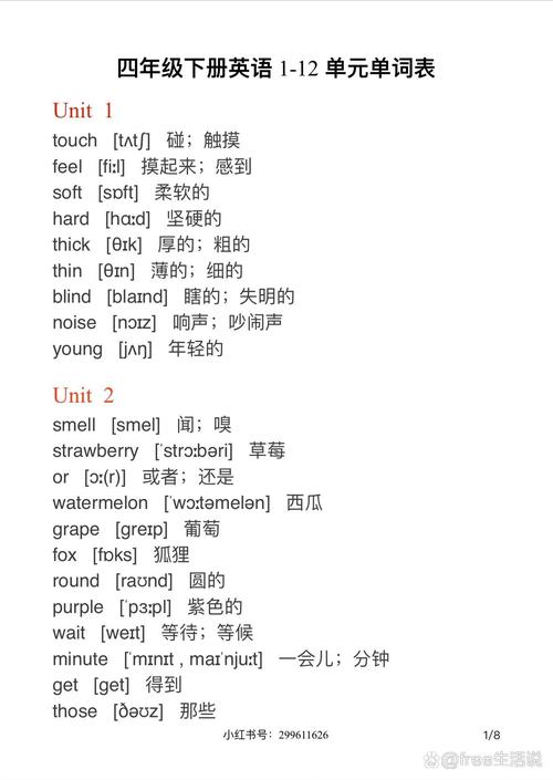 小学英语四年级下册单词表