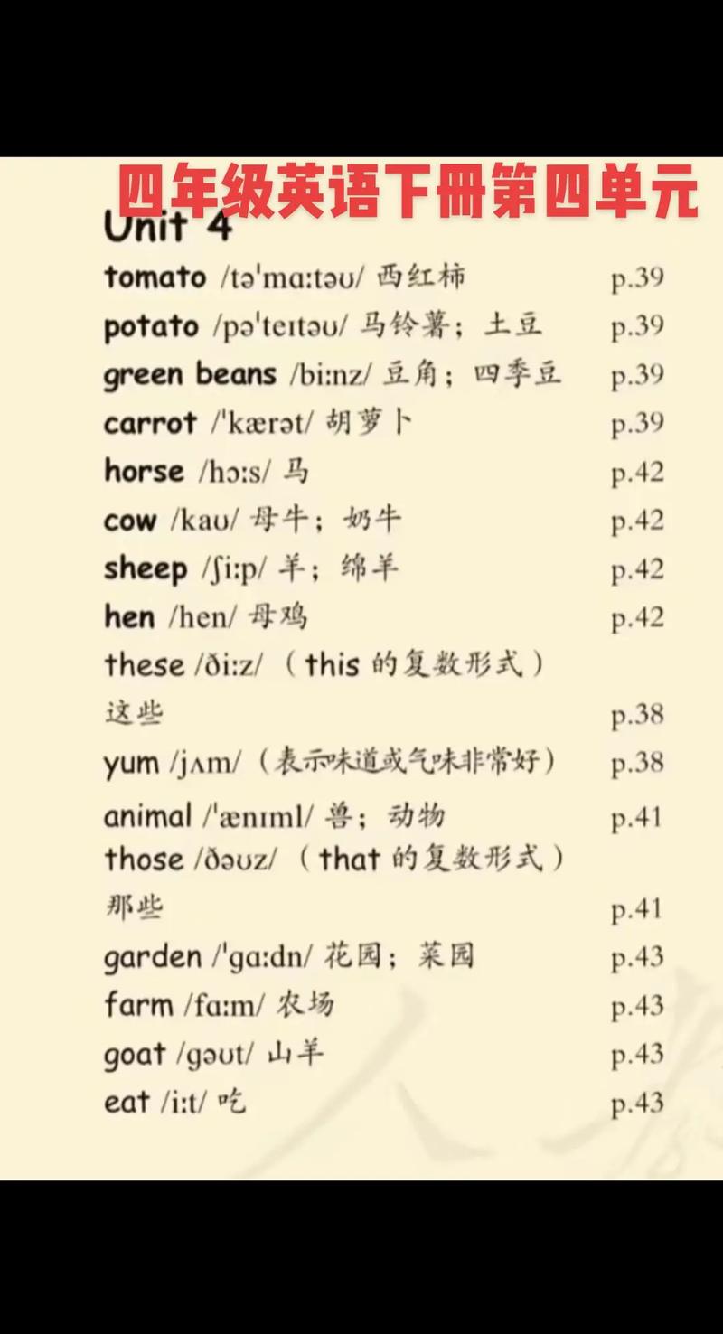 小学四年级下册英语单词表