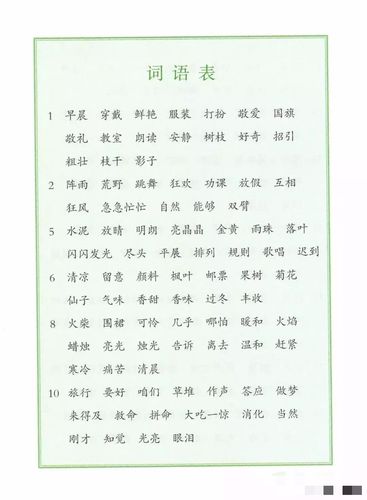 小学三年级语文上册词语表