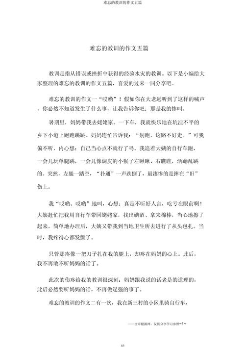 难忘的教训初中优秀作文