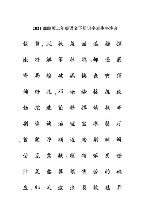 小学二年级语文下册生字表