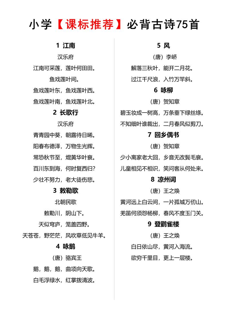 小学生必背古诗75首下载