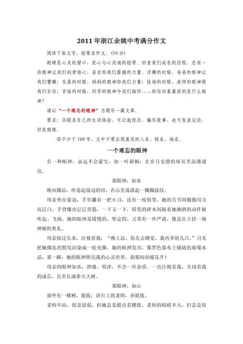 难忘的眼神500字初中