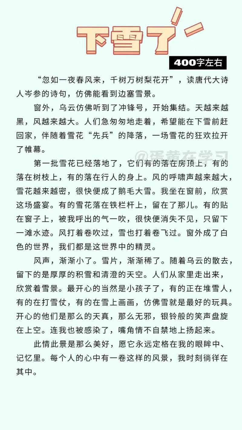 下雪了初中作文500字