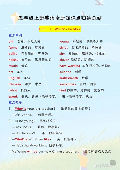 小学五年级英语上册知识点
