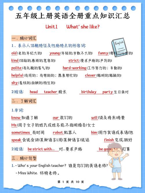 小学五年级英语上册知识点