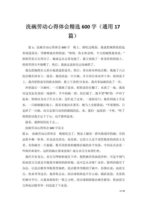洗碗记作文600字初中