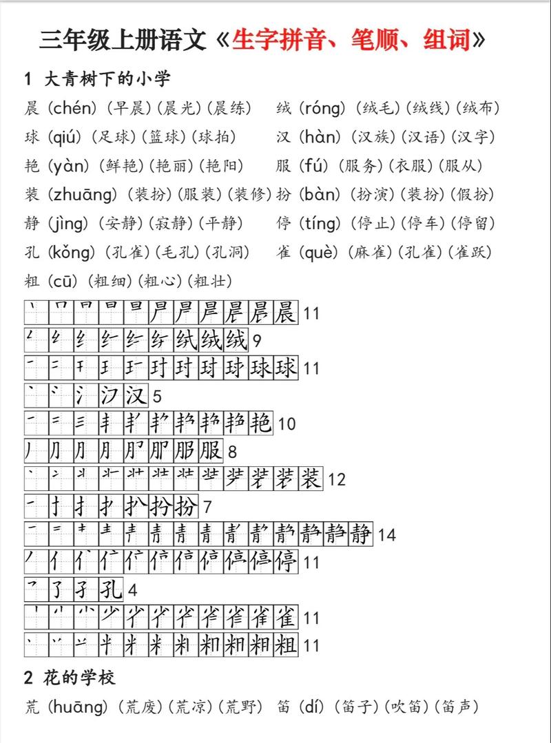 小学三年级语文上册生字表