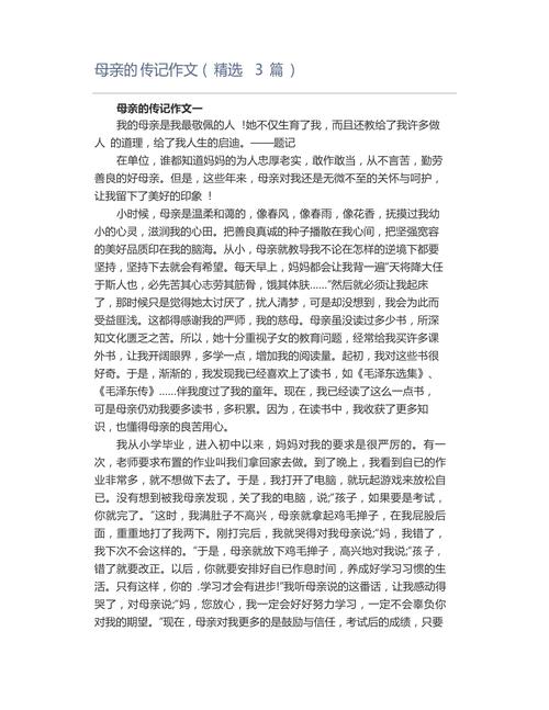 母亲传初中作文900字