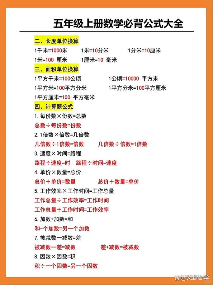 小学五年级数学公式大全