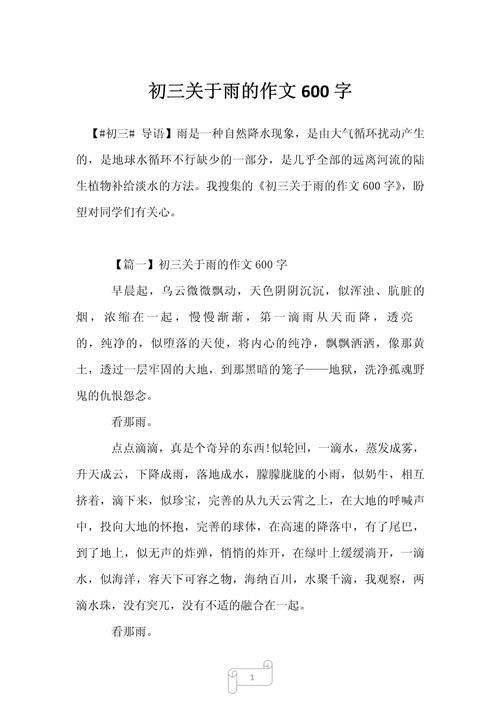 雨初中抒情作文600字