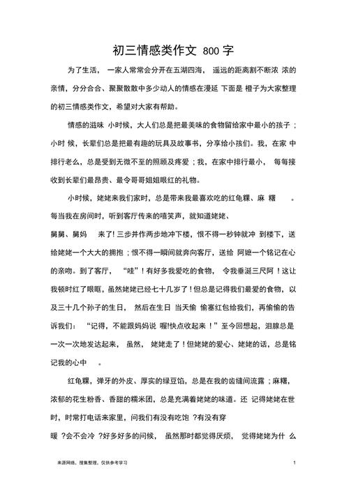 情感类作文800字初中