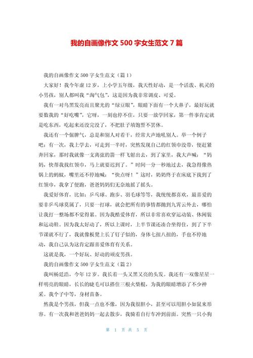 自画像初中作文500字
