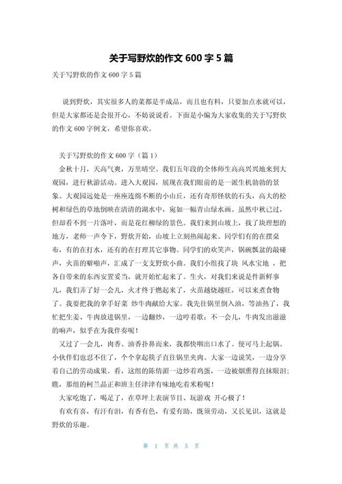 野餐初中的作文600字