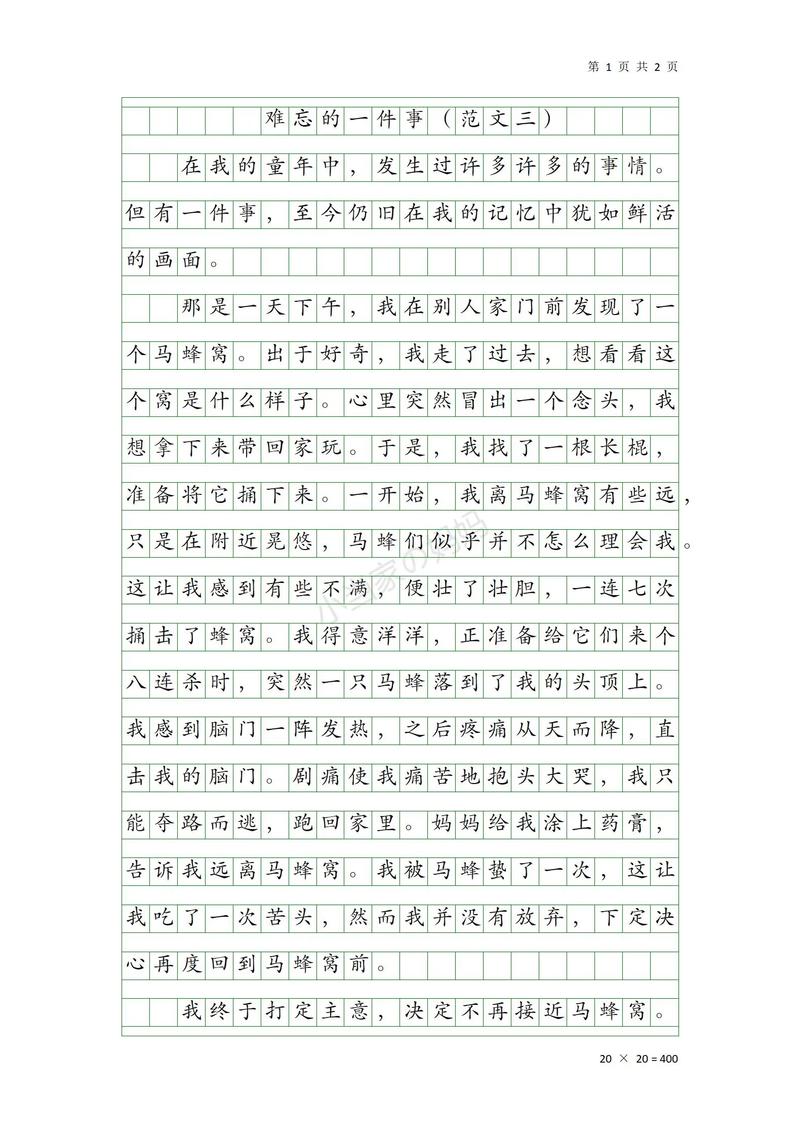 小学生作文难忘的一件事