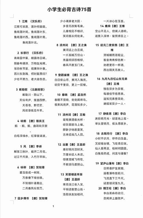 小学语文必背古诗75首