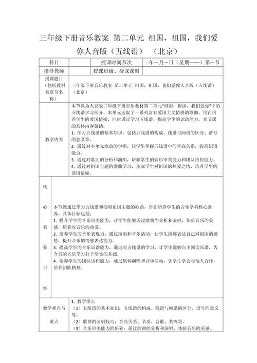 小学三年级下册音乐教案