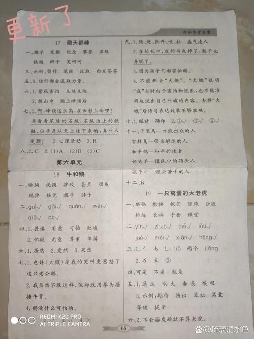 小学四年级语文同步答案