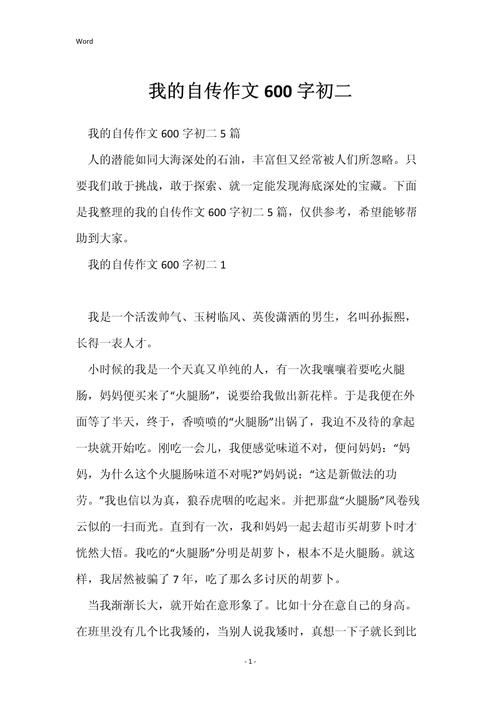 母自传作文600字初中