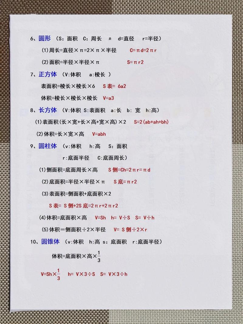 小学六年级数学公式大全