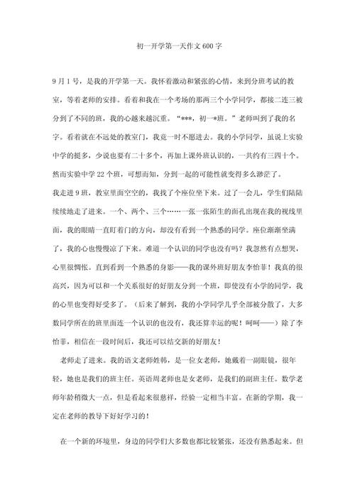 开学记600字作文初中