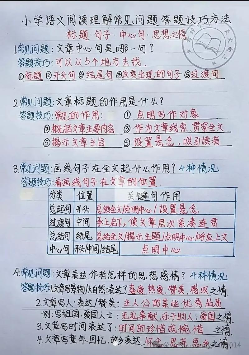 小学语文阅读题答题技巧