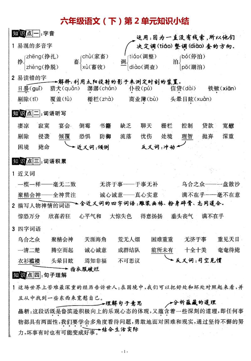 小学六年级下册语文全解